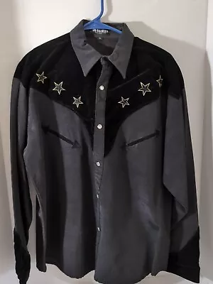 Vintage Rodeo Western Black Star Velvet Button Up Shirt JB Trinity Large  • $60