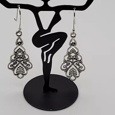 Taxco Mexico 925 Filigree Dark Finish Dangling Earrings Mexican  • $40