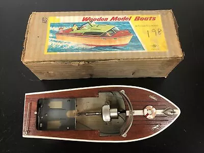 Vintage 1950 MHM Japan Wooden Scale Model Toy Boat Brown Top Red Bottom Orig Box • $89.99