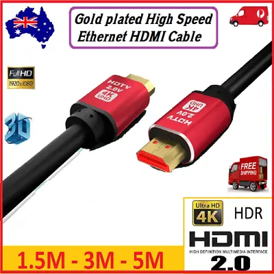 $11 • Buy Premium HDMI Cable V2.0 Ultra HD 4K 2160p 3D High Speed Ethernet Gold Plate AU