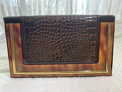 Vintage - Brown Faux Alligator Leather Envelope Clutch  & Shoulder Bag • $34