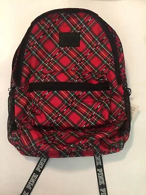 Victorias Secret Pink Campus Backpack Full Size Plaid School Gym Red Nwt  • $59.99