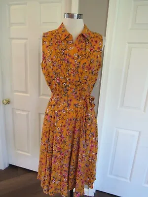 NWT Nanette Lepore Women's Gold/Orange Floral Medieval Button Down Dress Size 8 • $19.99