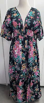 TREE OF LIFE Black Floral Open Back Maxi Dress Size XL (16-18) BNWT • $38