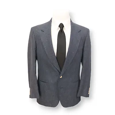 TALBOT JAIMES Mens Blue Tweed Wool Sport Coat Suit Jacket Blazer 40 R • $34.99