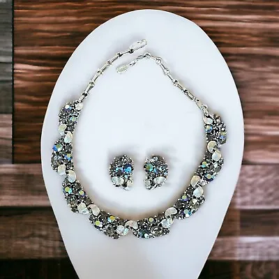 Stunning LISNER Rhinestone Necklace & Earrings Set Missing 3 Stones Repair As Is • $62.50