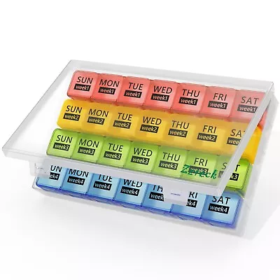 Monthly Pill Organizer 28 Day Pill Box Organized By Week One Month Pill Case CLR • $16.40