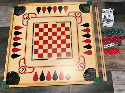 Vintage 1960's Large Carrom Game Board W/ Original Box Sticks & Pieces • $99