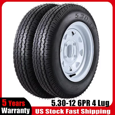 5.30-12 4 Lug Trailer Tires On Rim 530-12 5.30 X 12 Load Range C 6PR 2 Pack • $129.99