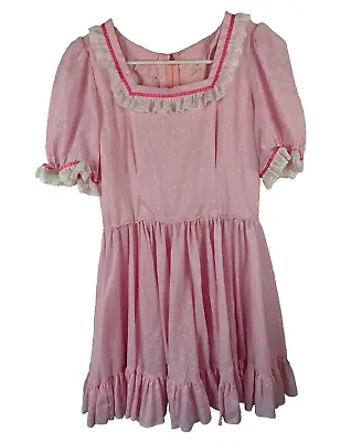 Vtg Square Dance Party Pink Laced Dress Prairie Dainty Ruffles S-M • $24.95