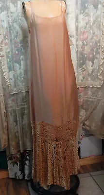 Vintage Silk Blend Long Taupe Slip With Lace Accent/ Project Piece • $38