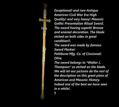 Antique Important Civil War Presentation Gothic Masonic Sword Knights Templar. • £870.13