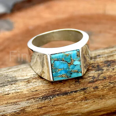 Blue Copper Turquoise Ring 925 Sterling Silver Ring Handmade Ring Men's Ring • $35.99