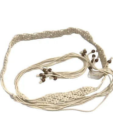 Women's Belt Ivory One Size Hippie Style Beaded Woven Macrame Boho Fringes • $13.59