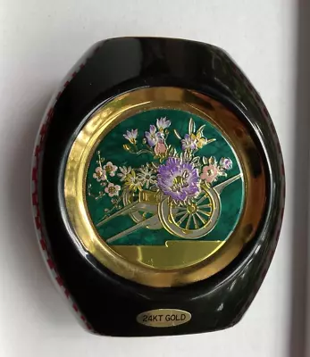 Vintage Art Of Chokin 'Flower Cart' Vase 24KT Gold Edging Made In Japan • $18