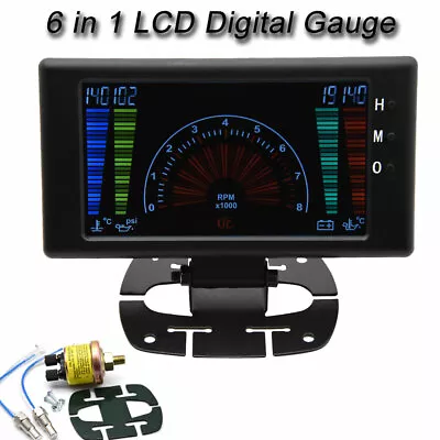 Multi-function LCD Digital 6 In1 Car Auto Meter LED Oil Pressure Gauge Universal • $51.82