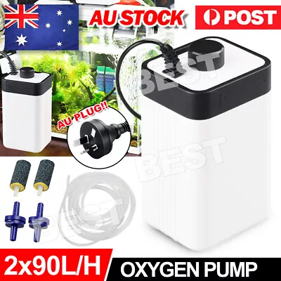 Aqua Aquarium Air Pump Oxygen Fountain Pond Aerator Water Fish Tank 2 Outlet • $19.85