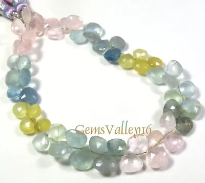 New Natural Aquamarine Morganite Heliodor Faceted Heart Gems Beads 6-8mm GV-2172 • $30.09