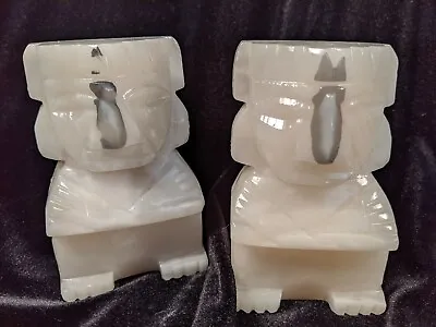 Vtg Hand Carved White Onyx Stone Bookends Native Tribal Mayan Aztec Totem Tiki 4 • $14.88