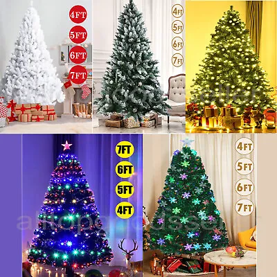 Pre Lit Christmas Tree With LED Lights Artificial Bushy Holiday Decoration Stand • $23.99