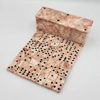 Pink Rose Marble Stone 28 Piece Domino Set With Storage Box • $22.95