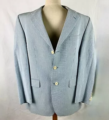 Chaps Blue Seersucker Jacket 41R Sports Coat 3 Buttons Fully Lined Excellent • $64