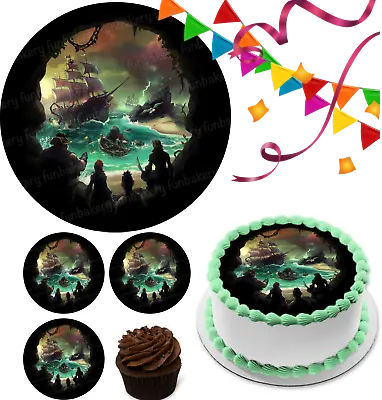 Pirate Skull Cake Topper Party Decoration Edible Birthday Celebration Cupcake • £6.49