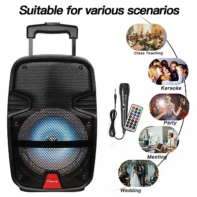 Portable BT Speaker 8  Woofer Rechargeable HD With LED Lights Mic Remote FM AUX • $42.99