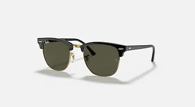 Ray-Ban Clubmaster Polished Black Gold/Green 49 Mm Sunglasses RB3016-W0365-49 • $104.99