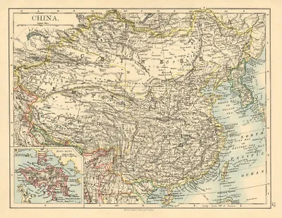 $30.80 • Buy CHINESE EMPIRE China East Asia Tibet Mongolia. Hong Kong Inset 1892 Old Map