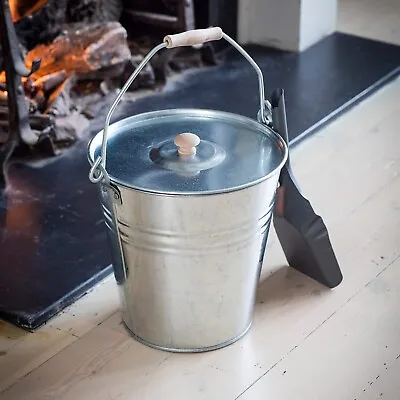 Metal Bucket Fireside Coal Ash Wood Log Fireplace Storage Bin Skuttle With Lid • £24.99
