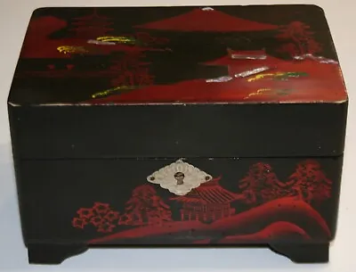 Vtg Oriental Laquer Musical Jewelry Box Abalone Detail Read Description • $19.99