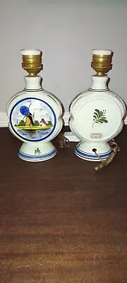 Vintage Delft Mini Lamps With Painted Windmill Set Of 2 8 1/2  Tall • $59.99