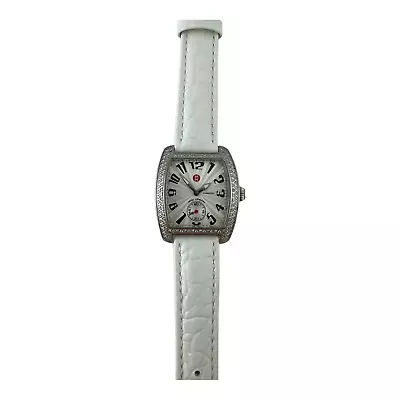 Michele Ladies Mini Urban Diamond Watch White Band Silver Dial #13765 • $450