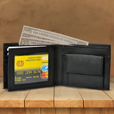 Mens Leather Slim Wallet RFID Blocking Credit ID Card Holder Zipper Coin Pocket • $14.98