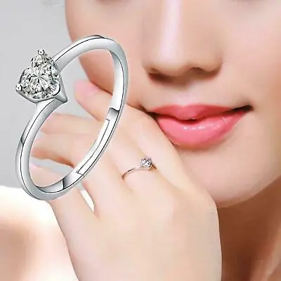 925 Sterling Silver Plated Engagement Proposal Romantic Heart CZ Crystal Ring • £2.99