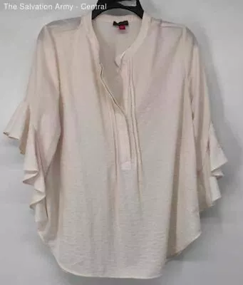 Vince Camuto Womens Cream Ruffle Flutter Sleeve Pullover Blouse Top Size Large • $10.50