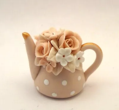 Dollhouse Miniature 12th  Scale - Romantic Shabby Chic Floral Peach Teapot • $59