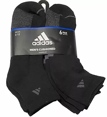 Adidas Men's Cushioned 6-Pairs Quarter Cut Socks   Black/Gray • $19.99