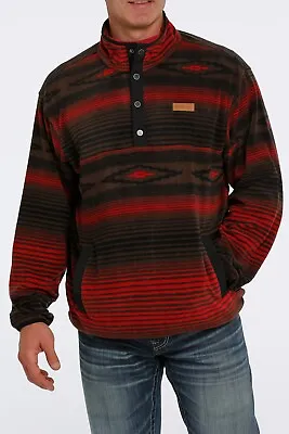 Cinch Mens 1/4 Snap Placket Red/brown Aztec Print Fleece Pullover MWK1514012 • $35