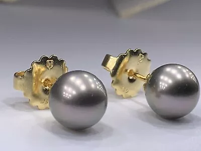 Mikimoto 18k Yellow Gold Black Tahitian 9.5mm Pearl Stud Earrings  • $1350