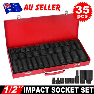 35pcs 1/2  Drive Deep Impact Socket Tool Metric Garage Workshop Tool Set 8-32MM • $69.95