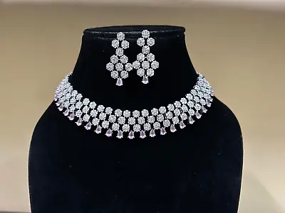 Indian Bollywood Bridal Set Gold Plated Jewelry Earrings CZ Ethnic AD Necklace • $24.91