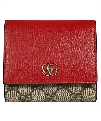 $619 • Buy GUCCI GG Marmont Medium Wallet In Red Leather And Printed Coated-Canvas