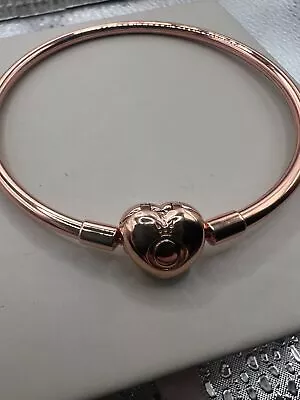 Genuine Pandora Rose Gold Heart Clasp Bangle 19cm ALE MET • £9.95