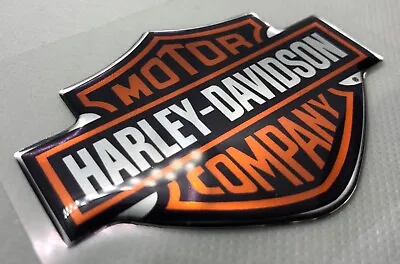1 Pcs.of Harley Davidson Logo Badge 3D Domed Stickers. Silver Orange 82x62 Mm • $19.18