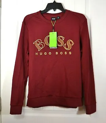 Nwt Mens Hugo Boss Burgundy Athleisure Sweater Long Sleeve Fleece Pullover Sz M • $56.99