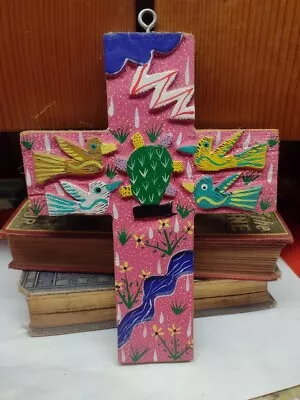 Mexican Oaxaca Hand Painted Folk Art Jesus Crucifix Cross Wall Hanging  • $14.99