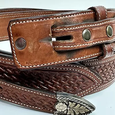 Vogt Silversmiths Western Belt Mens 1 1/2  Basketweave Sz 38 Hand Tooled • $124.99