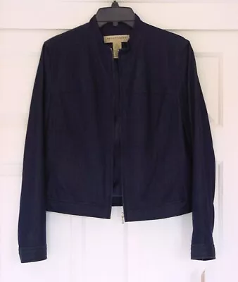 NWT $64 APOSTROPHE Dark Blue Stretch Denim Zip Front Mandarin Collar Jacket 12 • $35